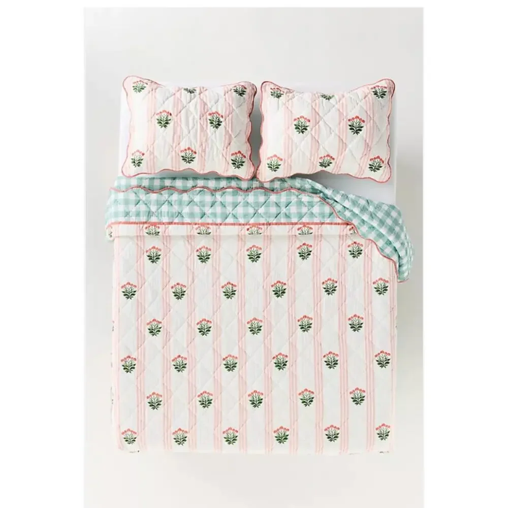 Anthropologie Iluka Cotton Printed Floral Quilt Queen Floral Stripe